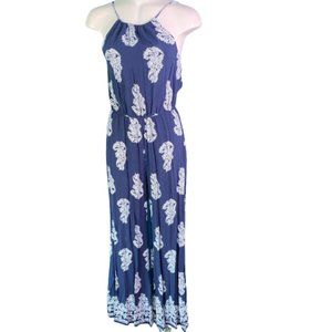 Altar'd State Halter Paisley Jumpsuit Navy/White